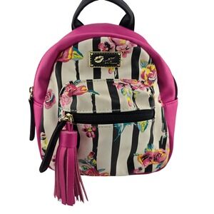 Luv Betsey by Betsey Johnson Mini Backpack Pink Floral Striped Tassel Bag
